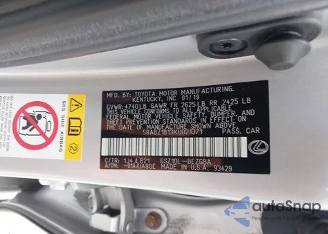 2019 Lexus Es 350 Luxury из США, поврежденный, VIN 58ABZ1B13KU021371